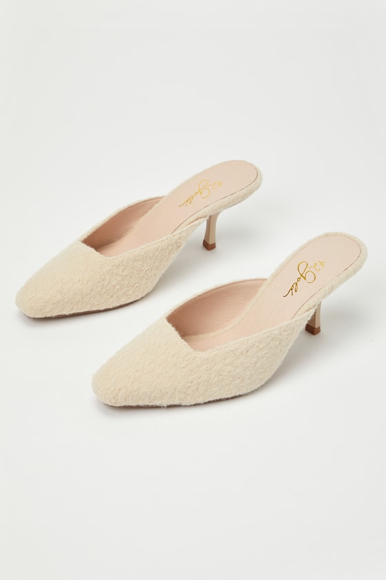 Zibo Beige Mohair Mule Pumps