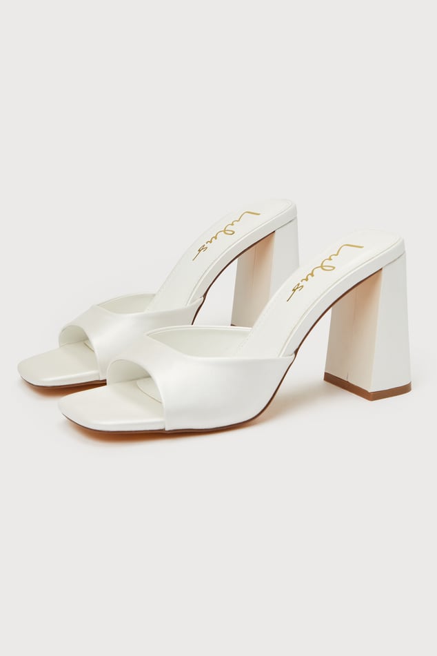 High Heel Sandals - Faux Leather Sandals - White Slide-On Sandals - Lulus