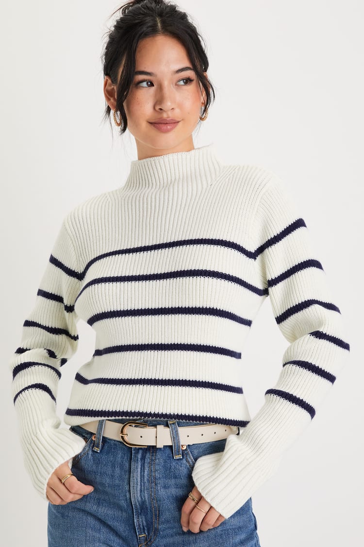 Striped Sweater - White Collared Sweater - Collared Pullover - Lulus