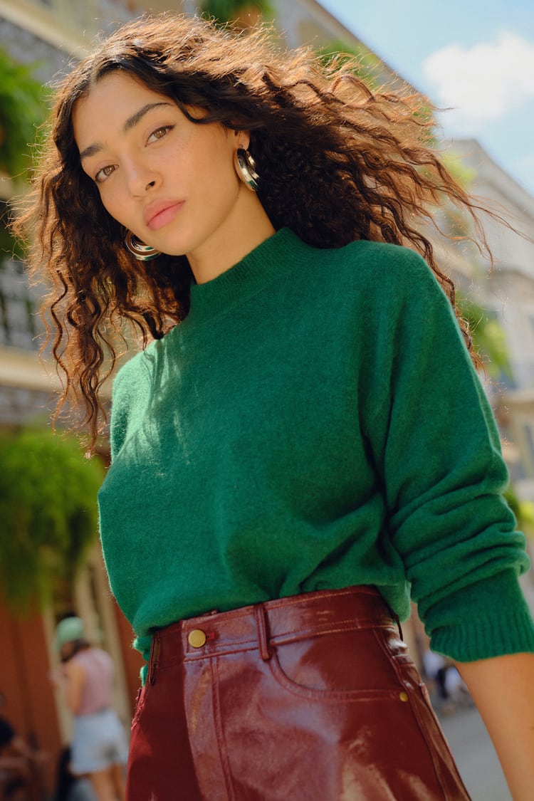 Emerald Green Sweater - Mock Neck Sweater - Long Sleeve Sweater - Lulus