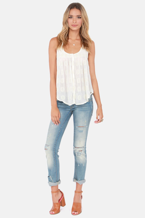 O'Neill Mon Amie Top - Cream Top - Tank Top - Embroidered Top - $38.00