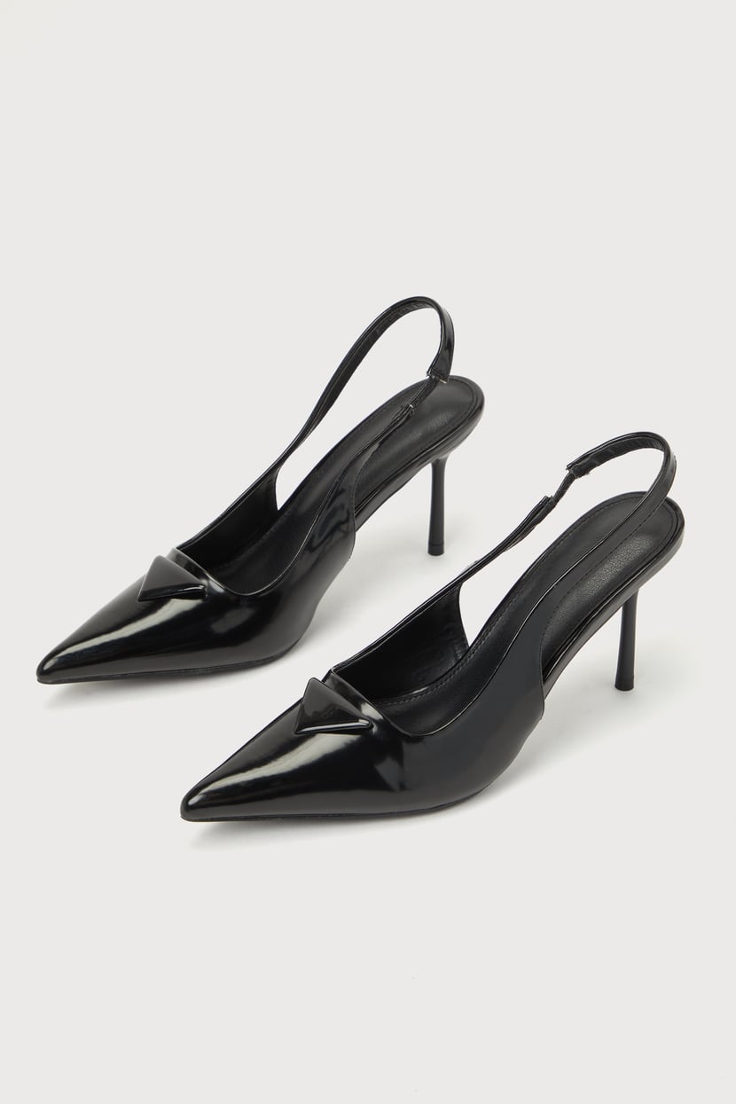 Black Slingback Pumps - Patent Leather Pumps - Black High Heels - Lulus