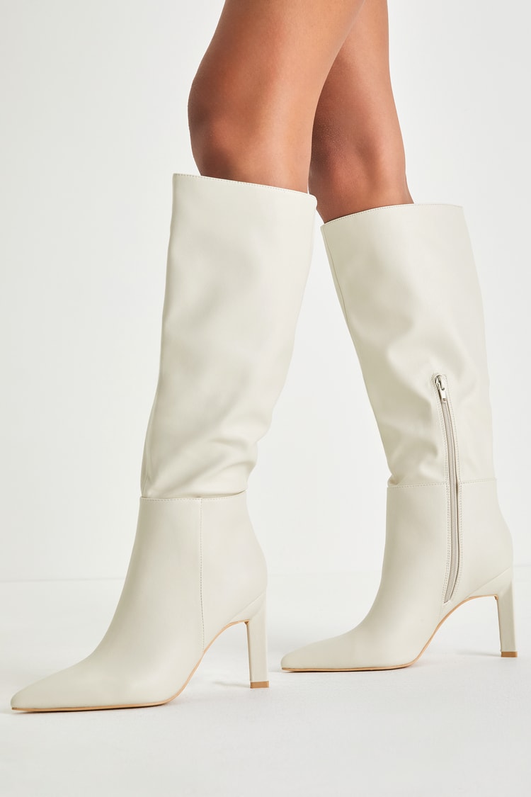 Cream Knee-High Boots - Faux Leather Boots - Pointed-Toe Boots - Lulus
