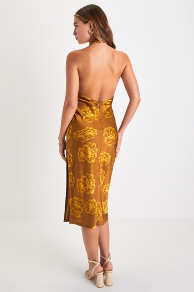 Yellow Halter Silk Dress