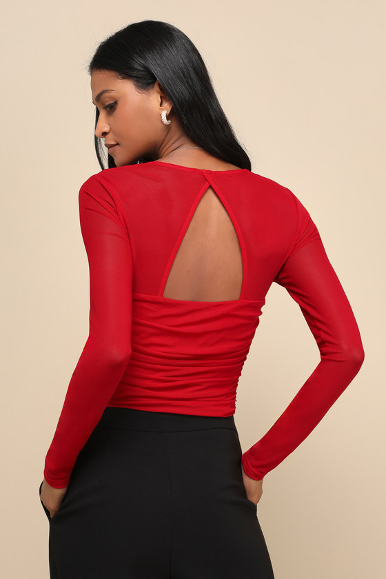 https www.lulus products coy cutie red mesh bustier long sleeve crop top 2241356.html