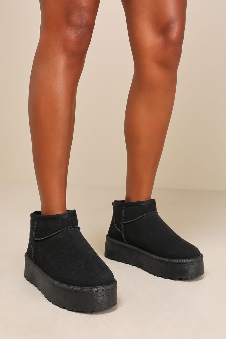 Black Ankle Booties - Ankle Slippers - Faux Fur-Lined Booties - Lulus