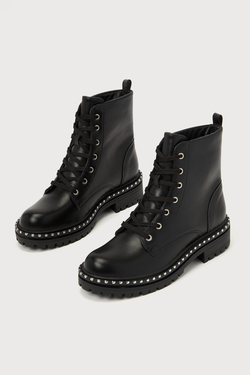 Piera Black Lace-Up Studded Ankle Boots