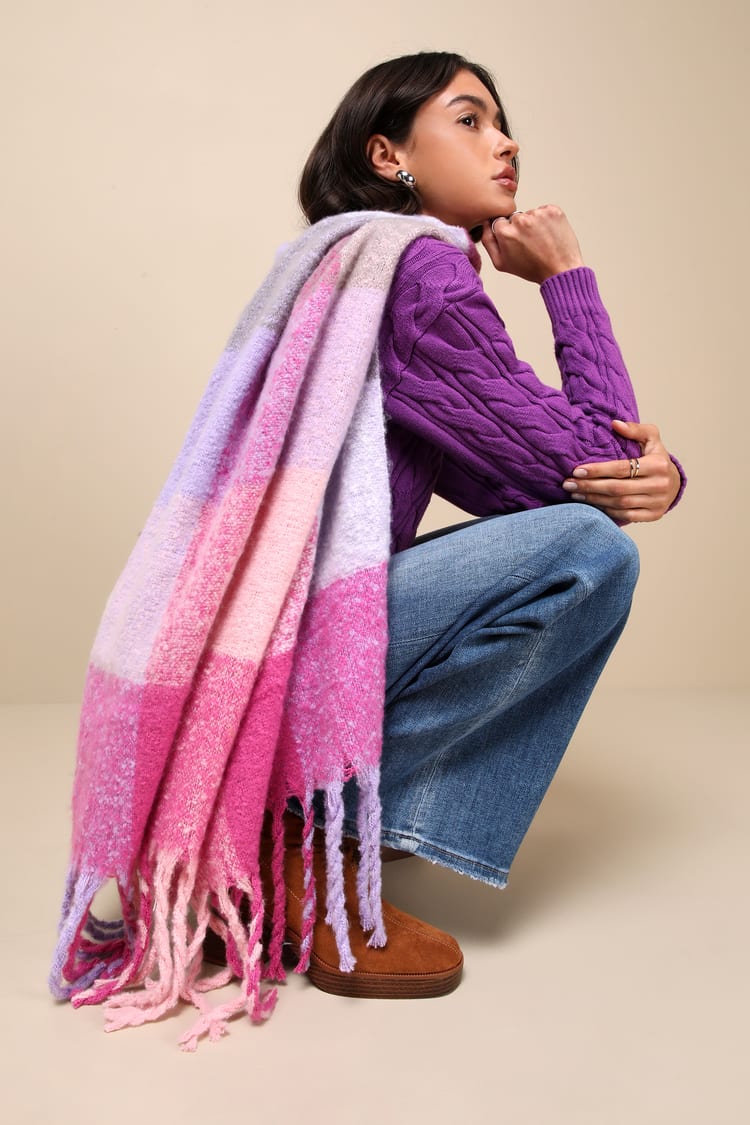 Pink and Purple Scarf - Plaid Scarf - Oversized Scarf - Scarf - Lulus
