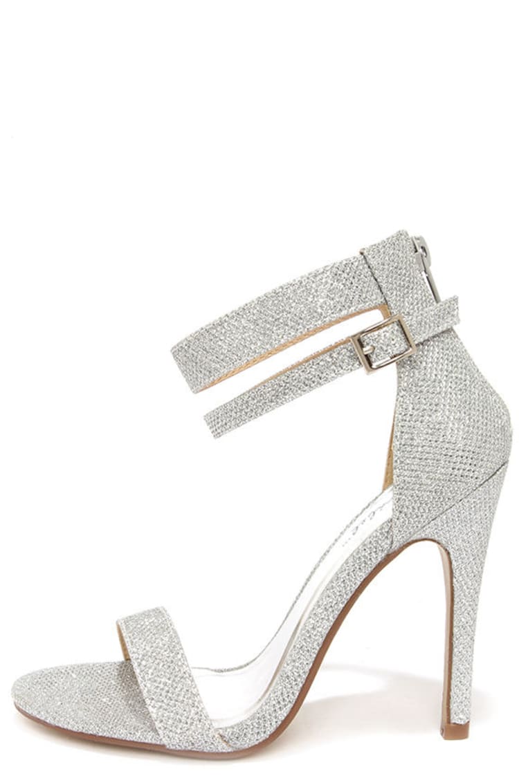 Pretty Glitter Heels - Silver Heels - Ankle Strap Heels - $29.00 - Lulus