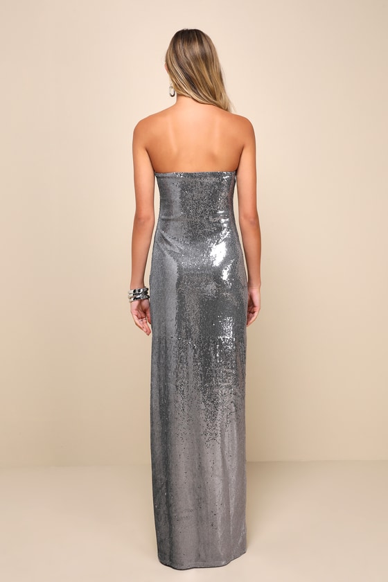 Grey Sequin Maxi Dress - Sequin Column Maxi Dress - Sequin Dress - Lulus