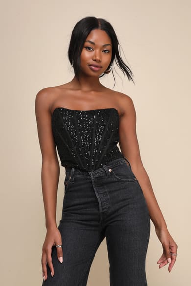 Tube Top - Feather Top - Sexy Black Top - Strapless Crop Top - Lulus