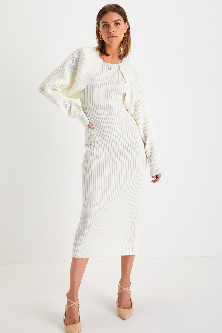 Ivory Sweater Dress - Knit Bodycon Dress - Midi Dress Sweater Set - Lulus