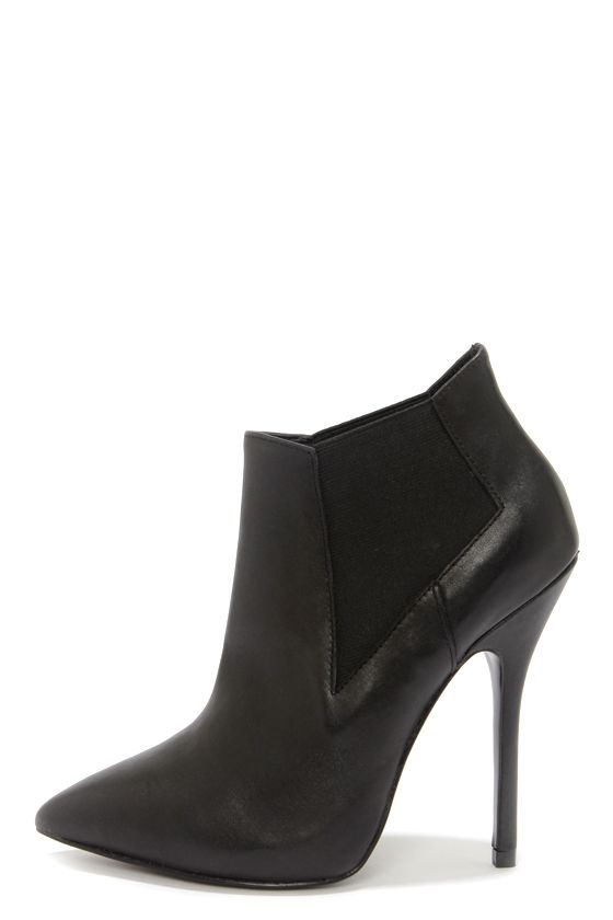 black heeled booties leather