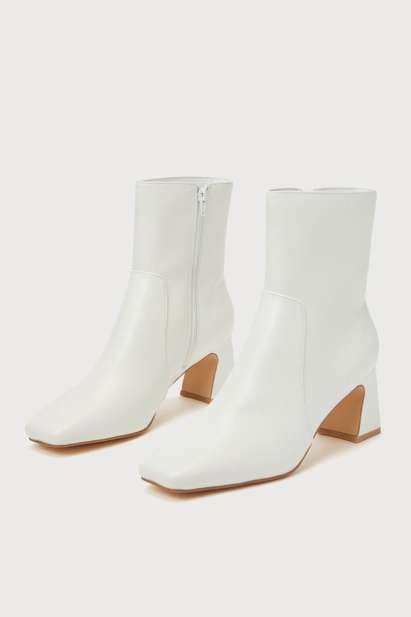 Midori White Square-Toe Ankle Boots