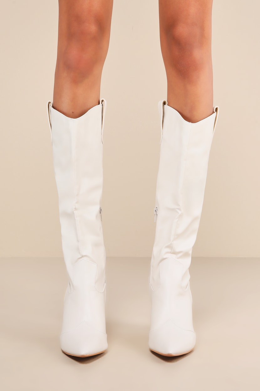Ivory Western Boots - Knee-High Western Boots - Blade Heel Boots - Lulus
