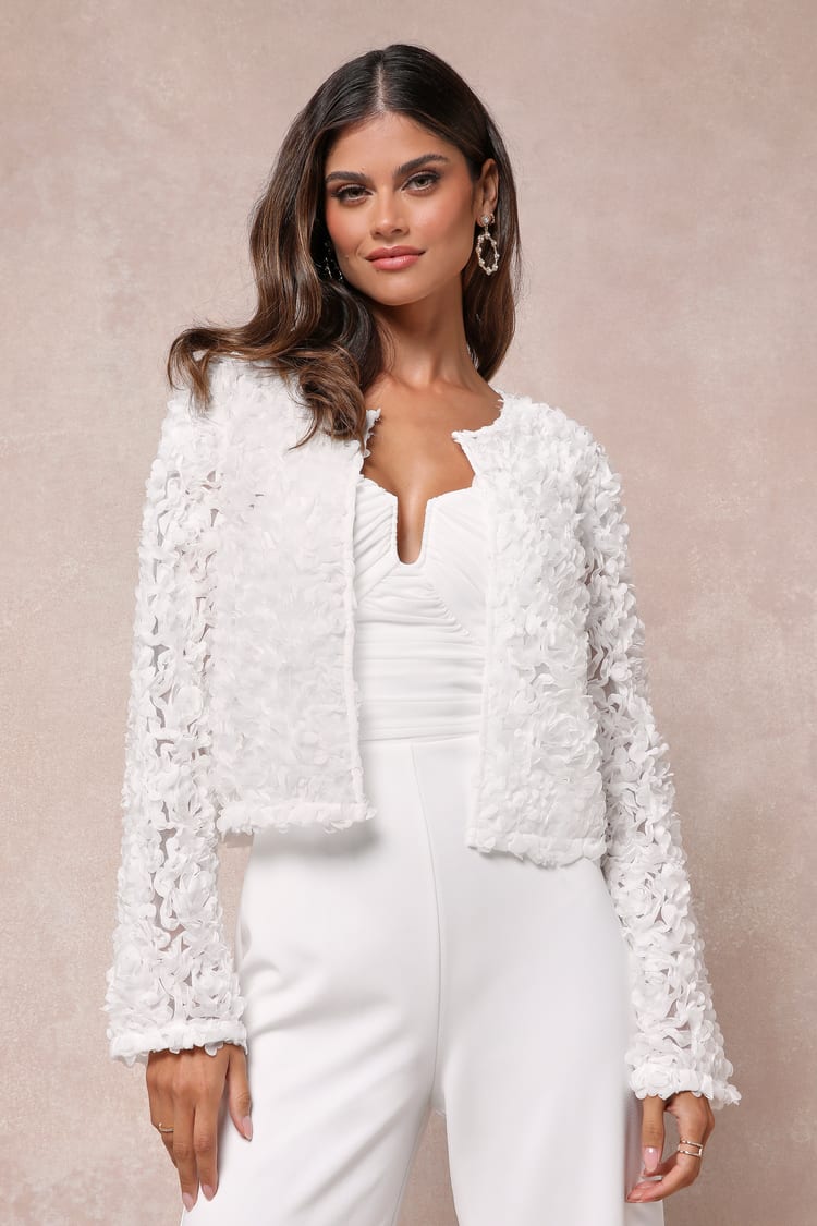 White 3D Floral Jacket - Bolero Jacket - Bridal Shrug Jacket - Lulus