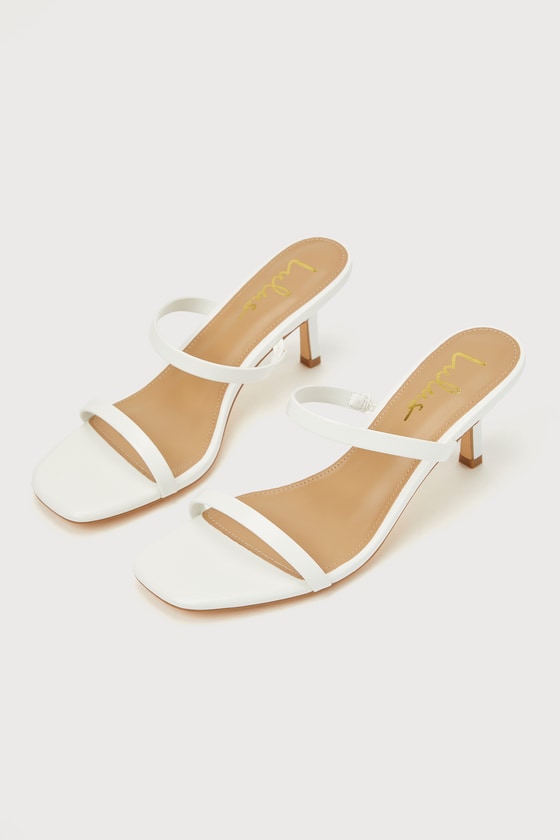 White Slide Sandals - Strappy Slide Sandals - Kitten Heel Sandals - Lulus