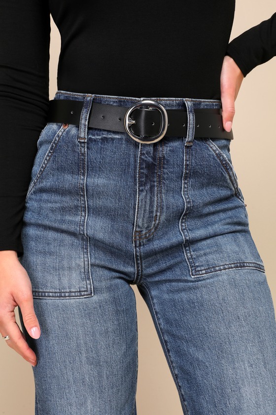 Black Faux Leather Belt - Oversized Belt - Circle Buckle Belt - Lulus