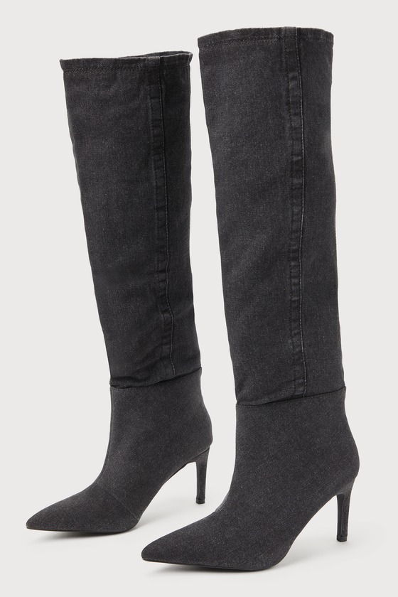 Black denim boots sale