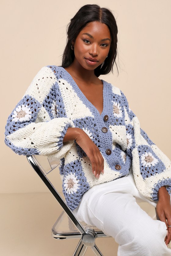 Blue and white cardigan best sale