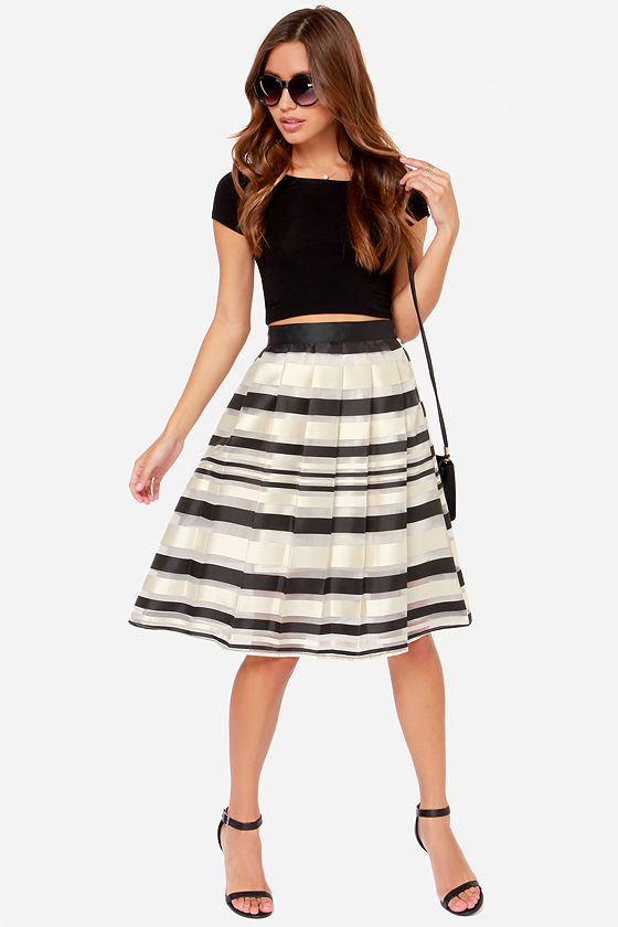 Midi Skirt - Striped Skirt - Flared Skirt - $55.00
