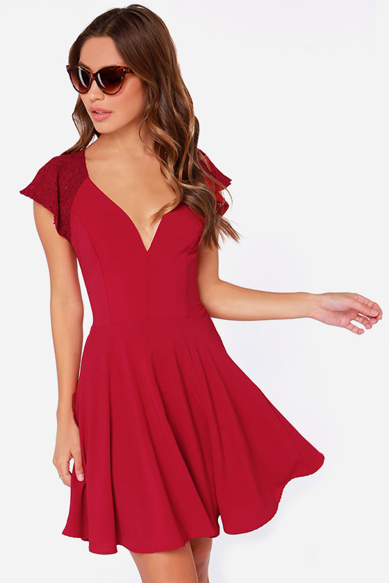 Wine Red Dress - Short Sleeve Dress - $45.00 - Lulus