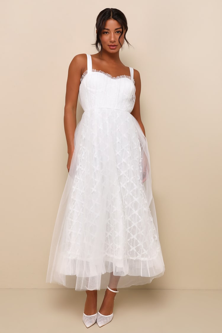 White Midi Dress - Bustier Dress - Two-Piece Dress - Satin Dress - Lulus