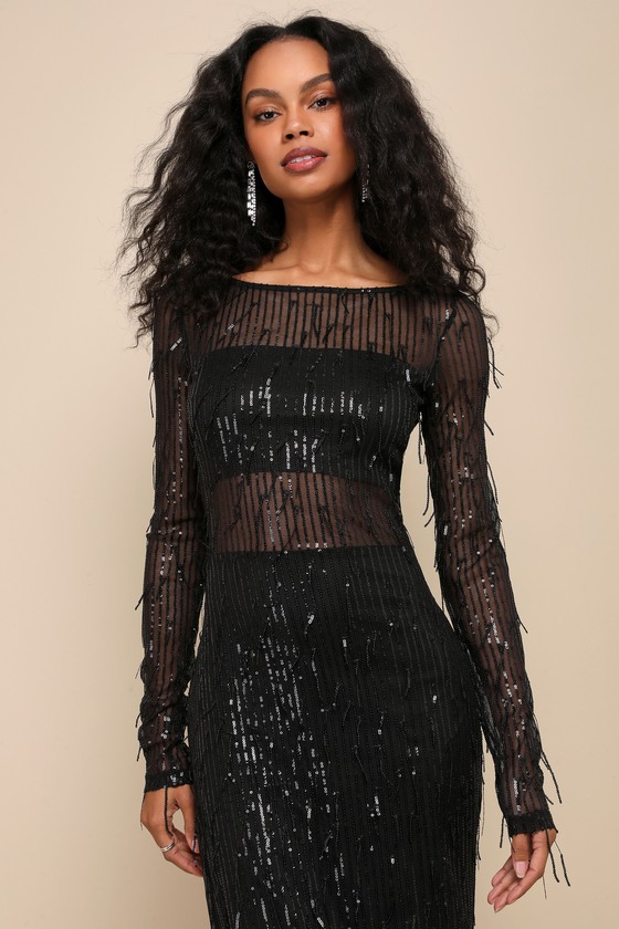 Sheer clearance fringe dress