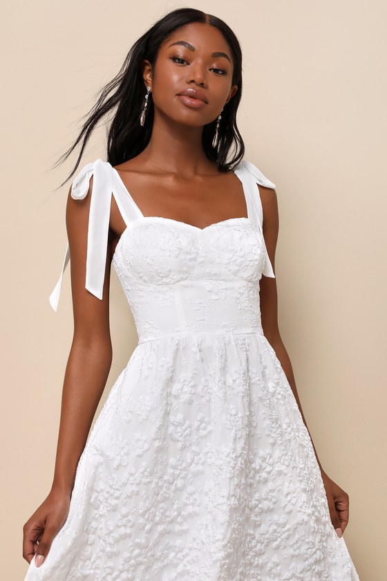 Shop Lulus Bubbly Bliss White Jacquard Bustier Tie-strap Midi Dress