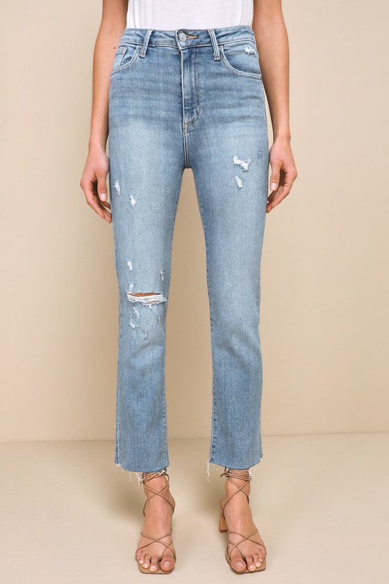 Light Wash Rip Jeans - Distressed Jeans - Ripped Slim Leg Jeans - Lulus