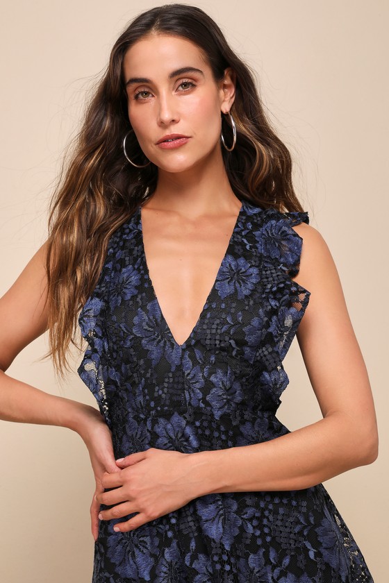 Navy Blue Lace Dress with Accessories