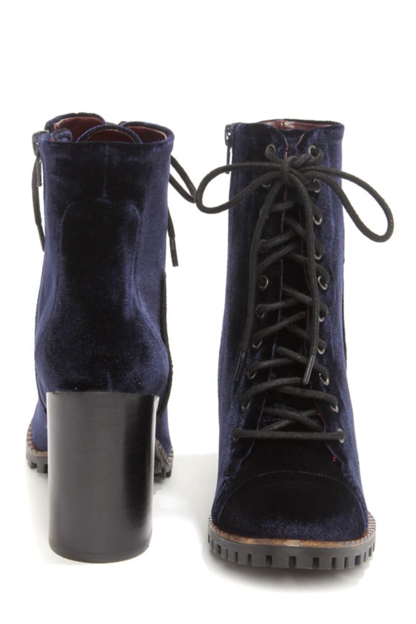 Cute Navy Blue Boots - Velvet Boots - Velvet Booties - $95.00 - Lulus