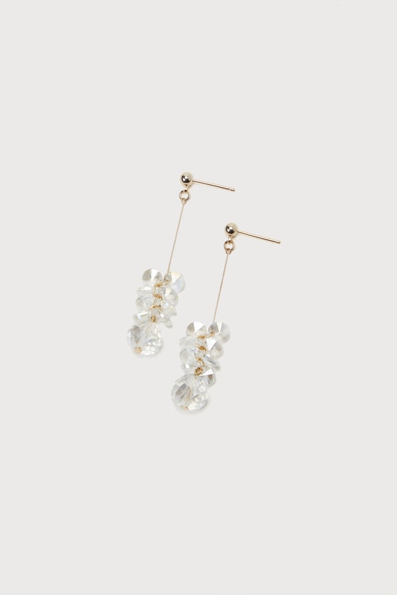 Shop Lulus Clearly Divine Gold And Clear Beaded Drop Earrings