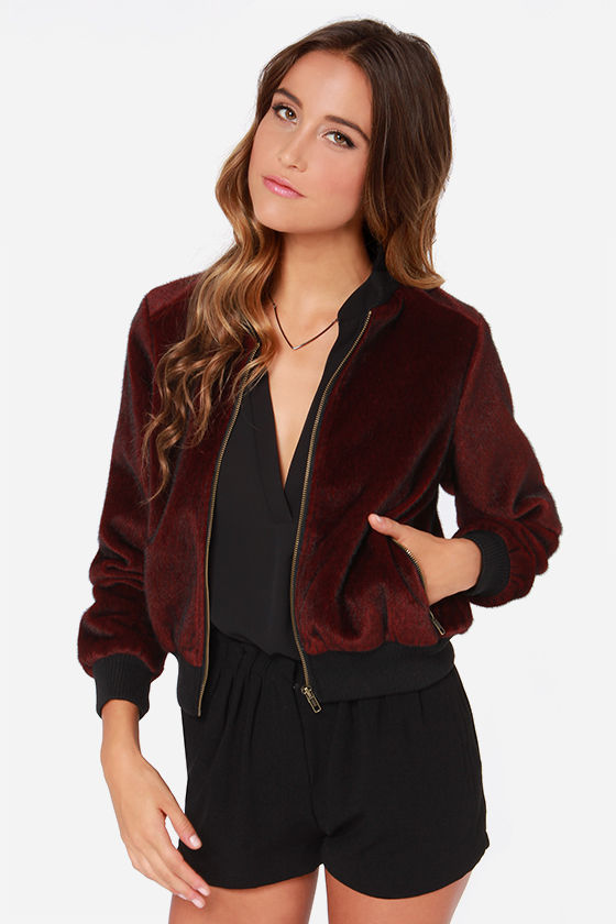 Darling Laina Jacket - Burgundy Jacket - Faux Fur Jacket - Bomber ...