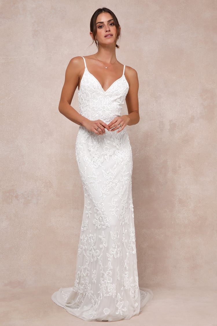 White Sequin Gown - White Backless Gown - Sequin Maxi Dress - Lulus