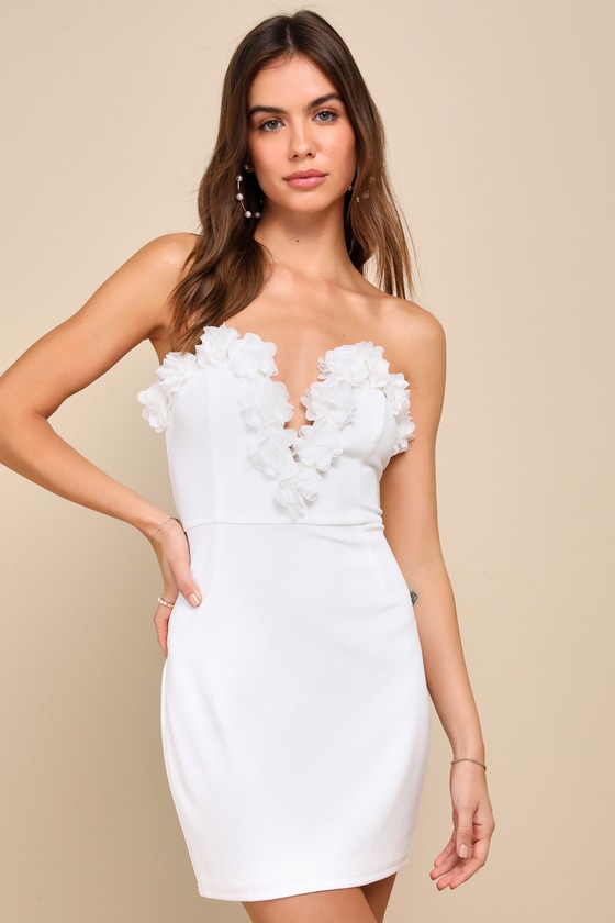 White Cocktail Dress - Strapless Bodycon Dress - Lace Mini Dress - Lulus