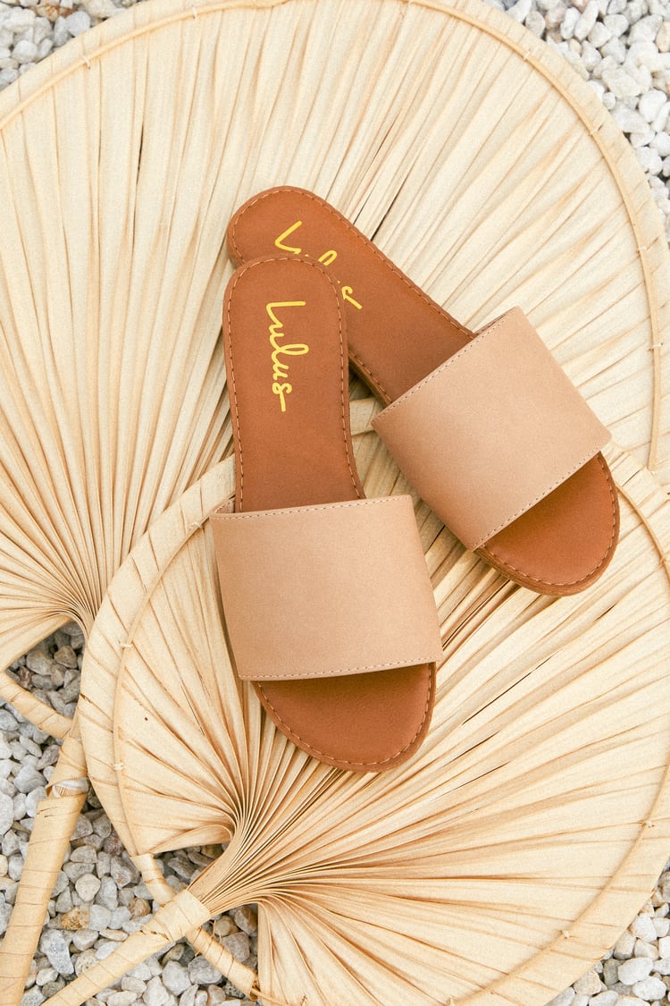 Natural Slide Sandals - Nude Sandals - Vegan Leather Sandals - Lulus
