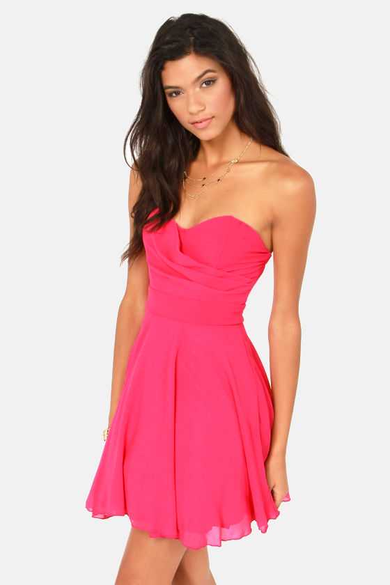 TFNC Minnie Dress - Strapless Dress - Hot Pink Dress - $107.00