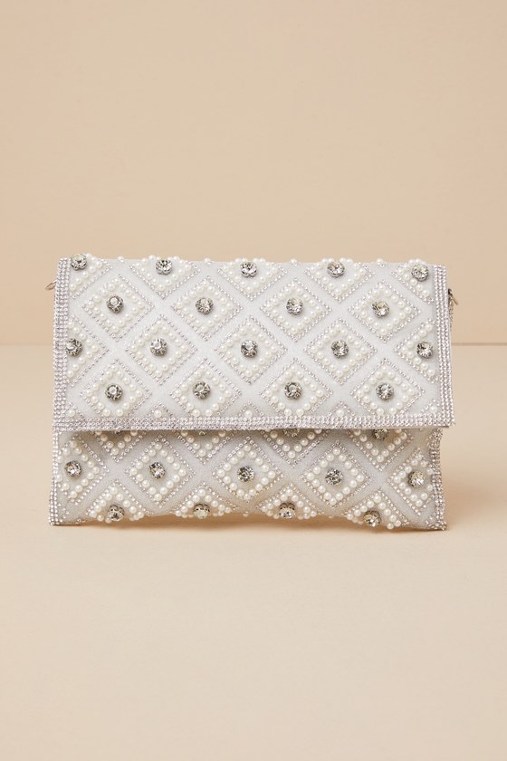 Silver Clutch - Pearl Clutch - Rhinestone Clutch - Bridal Clutch - Lulus