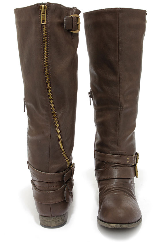 Cool Brown Boots Knee High Boots Buckle Boots 3900