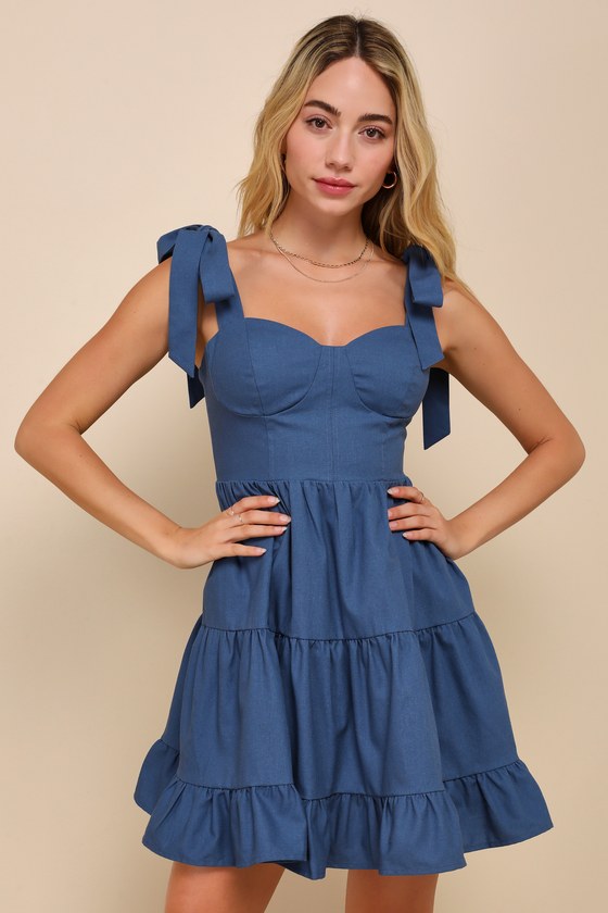 Blue Tie-Strap Dress - Tiered Bustier Mini Dress - Tiered Dress - Lulus