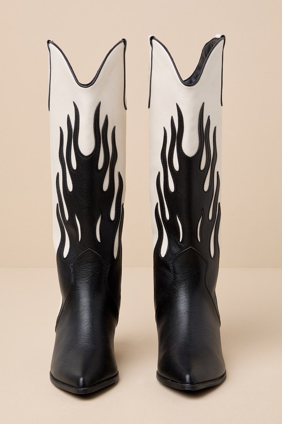 Shop Billini Zarina Black And Ivory Flame Knee-high Slip-on Western Boots