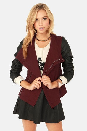 Cute Black Jacket - Burgundy Jacket - Vegan Leather Jacket - $72.00 - Lulus
