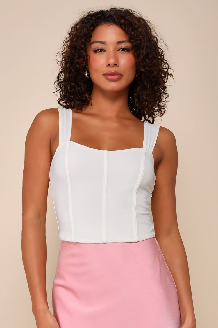 Ivory Mesh Bustier - Bustier Cowl Neck Top - Ruched Bustier Top - Lulus