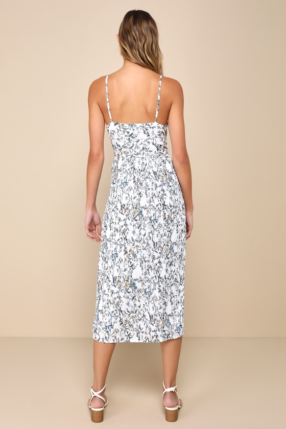 Shop Lulus Poise And Perfection Ivory Floral Print Pleated Midi Dress