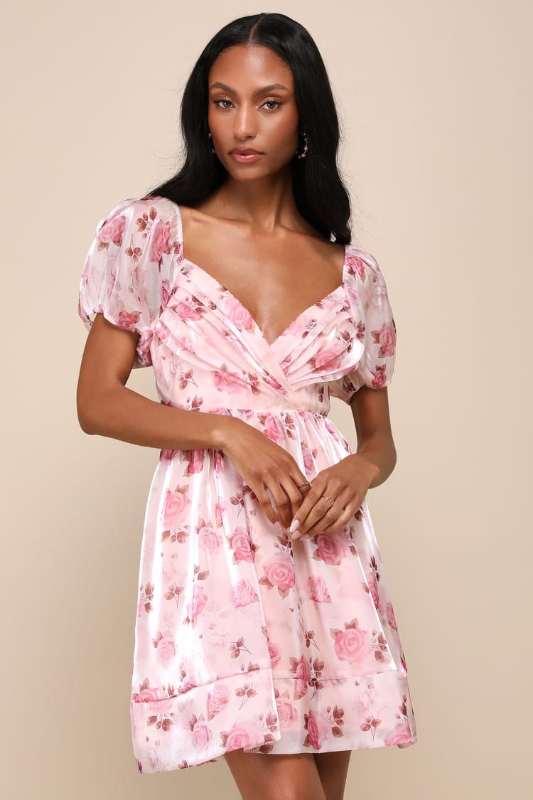 Light Pink Floral Dress - Floral Mini Dress - Tie-back Mini Dress - Lulus
