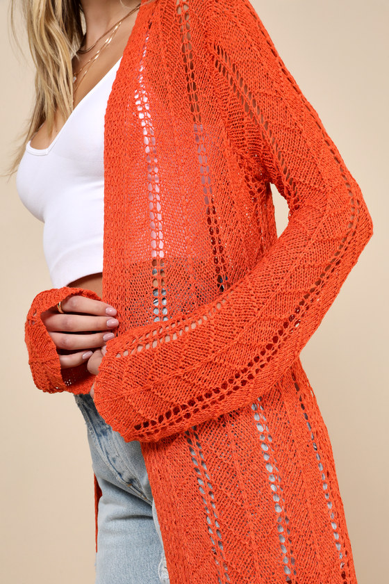 Shop Lulus Layered Vibe Orange Crochet Oversized Cardigan Sweater