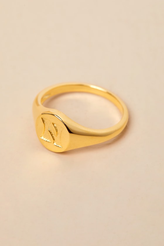 Luv AJ Oval Signet Ring - 14kt Gold Initial Ring - N Initial Ring - Lulus