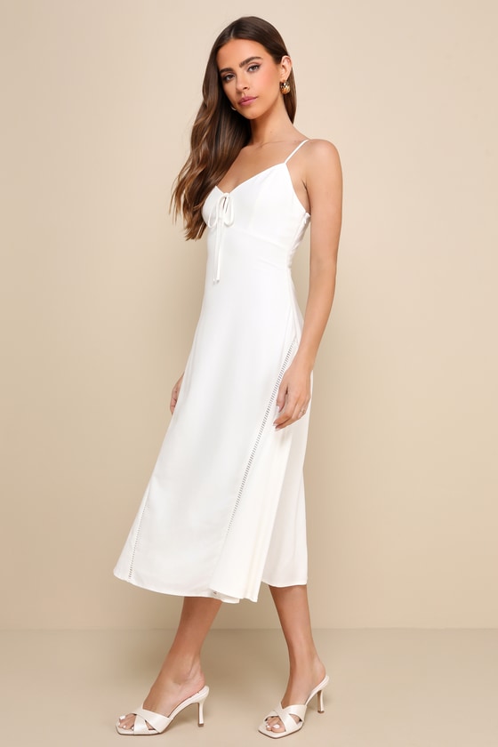 Shop Lulus Easy Bliss Ivory Linen Tie-front Sleeveless A-line Midi Dress