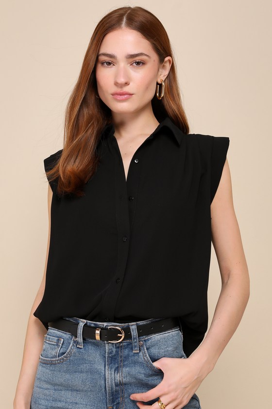 Shop Lulus Chic Candidate Black Collared Sleeveless Button-up Top